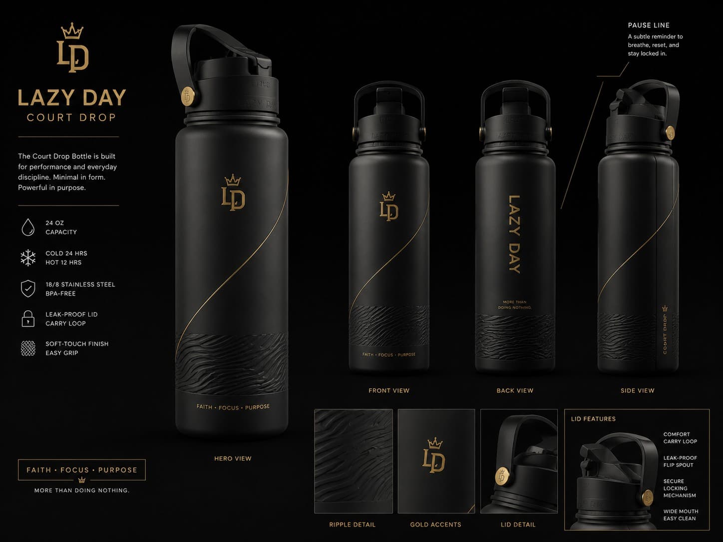 Court Drop — Matte Black / Gold view 2